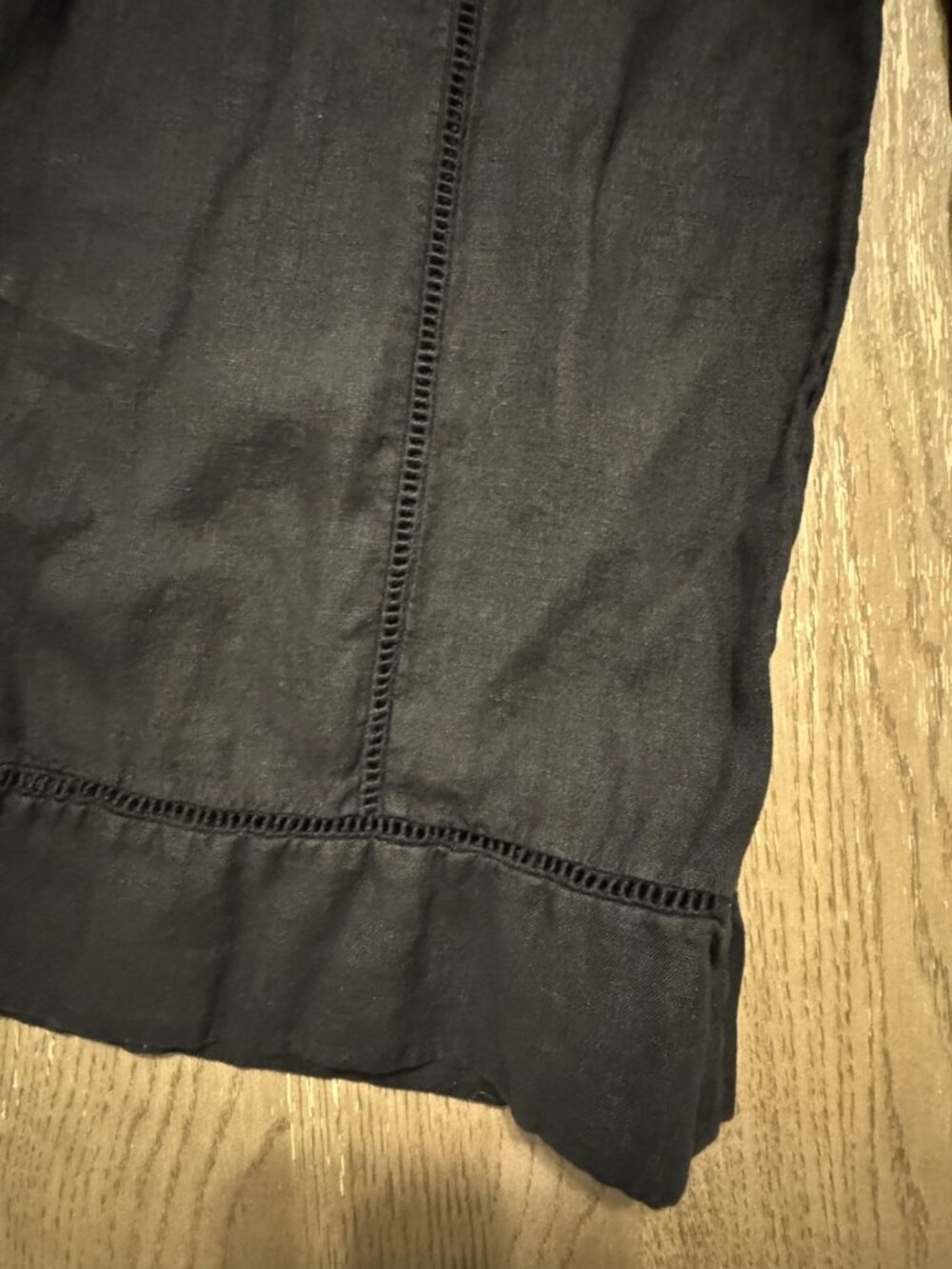 Zara Women Linen Black Wide Leg Pull On Large Pants Split Open Knit Crochet Hem - Picture 7 of 12